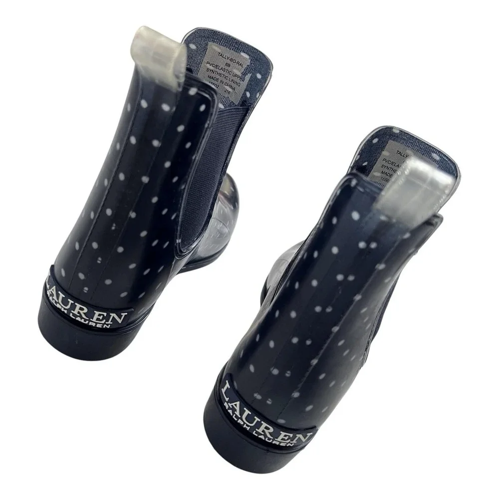 Lauren Ralph Lauren Tally Rain Boots Navy Polka Dot Ankle Boot Women's‎ Size 6